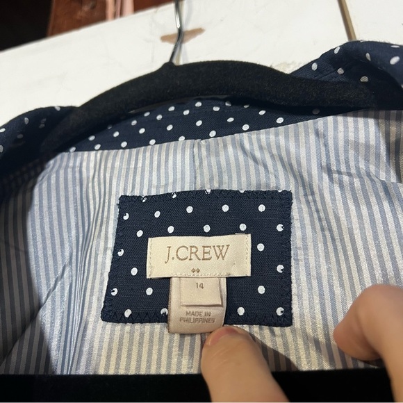 J. Crew Regent Blazer Navy Blue White Polka Dot Preppy Business Linen Size 14 - Picture 3 of 8